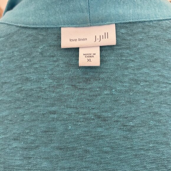 J Jill Open Front Cardigan Sweater Duster Long Linen Aqua Blue SZL Everyday Wear - Picture 6 of 7